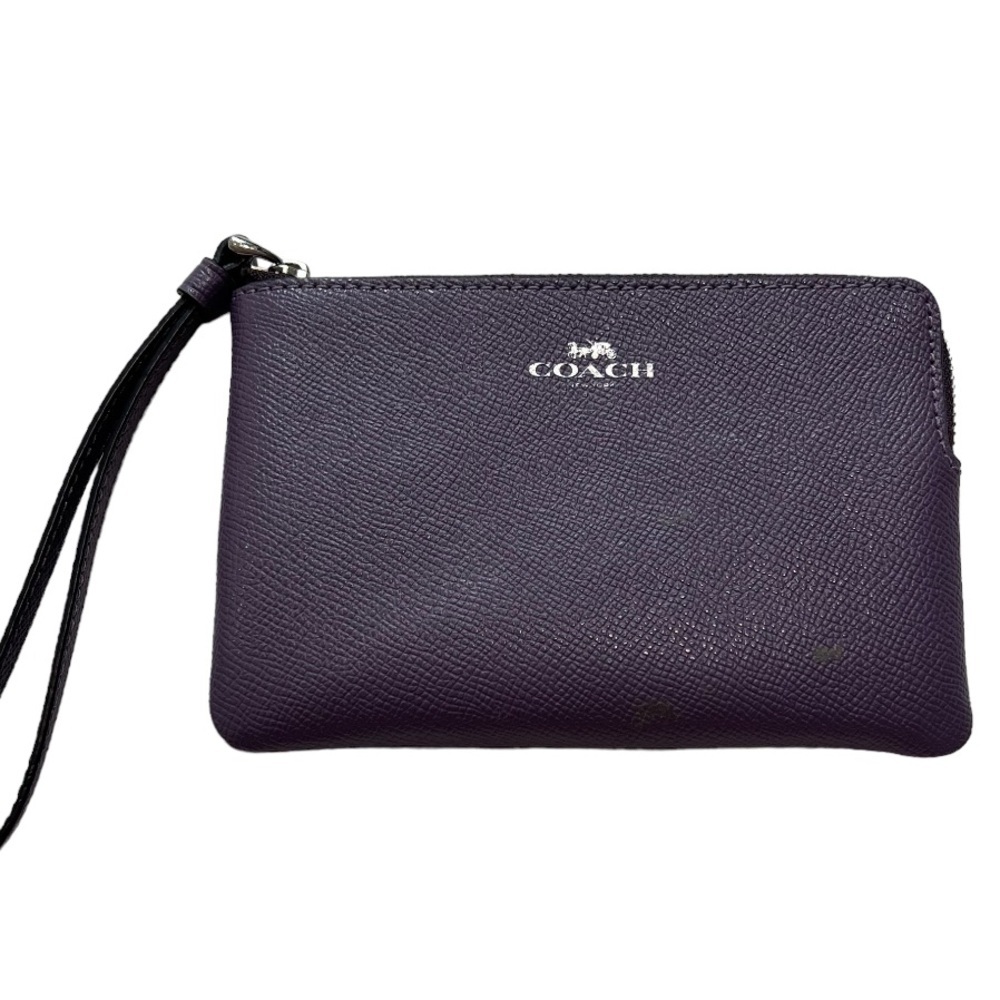 Coach pebble leather purple wristlet wallet corner zip